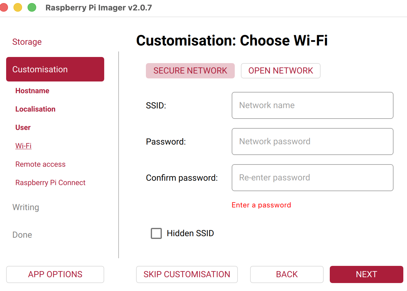 Wi-Fi deixado em branco