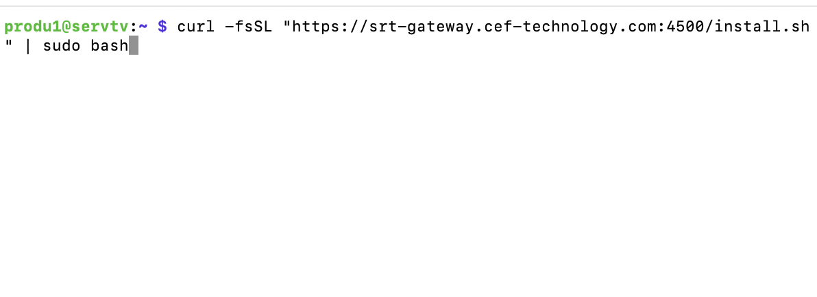 Comando de instalação no terminal