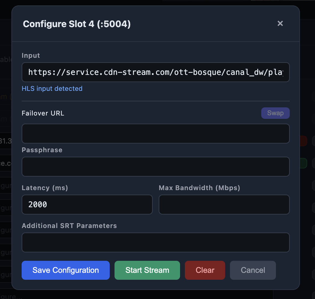 Configurando um slot individual